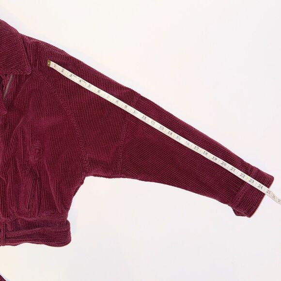 Free People Slouchy Dolman Moto Jacket Corduroy Burgundy Full Zip Lined Belted M - Picture 12 of 16